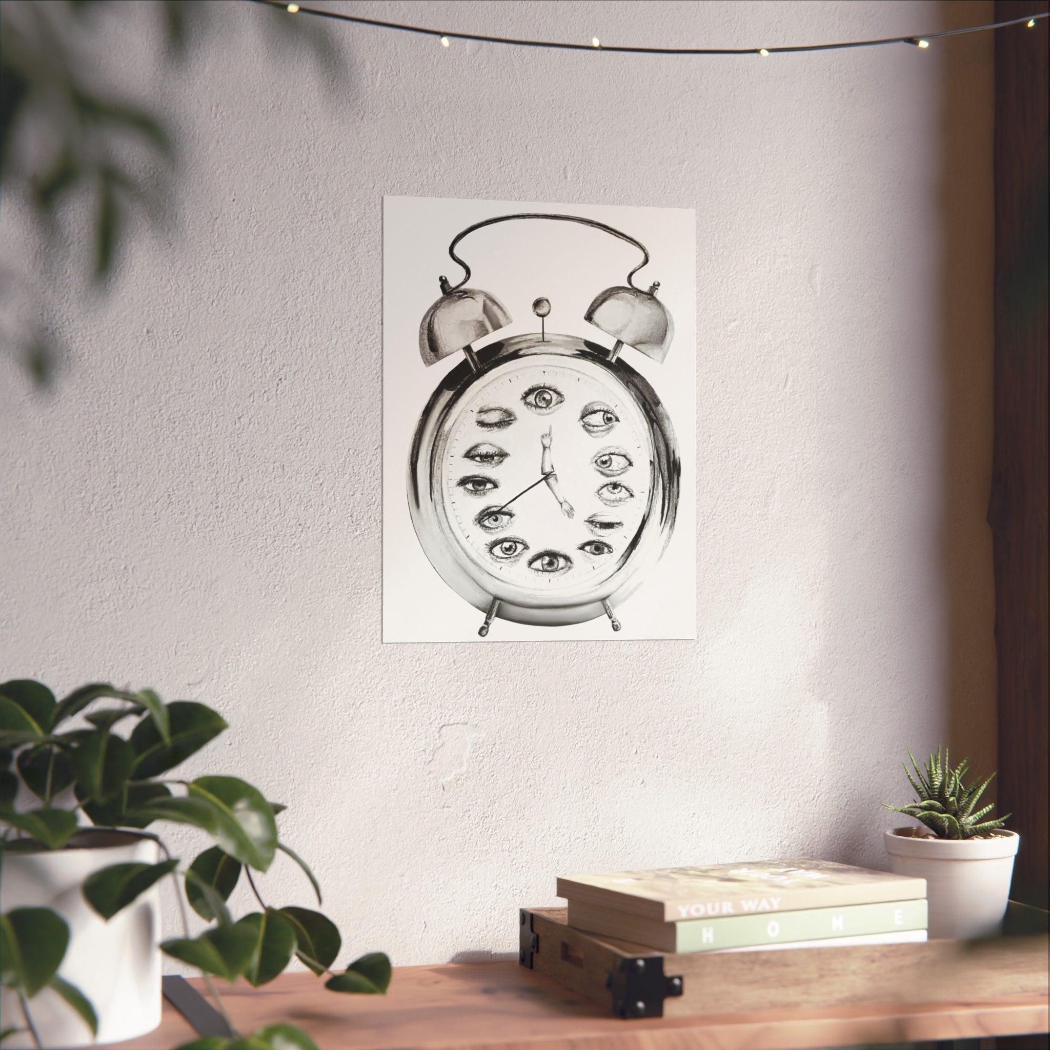 Surreal Alarm Clock Fine Art Poster — Eye Motif Wall Art