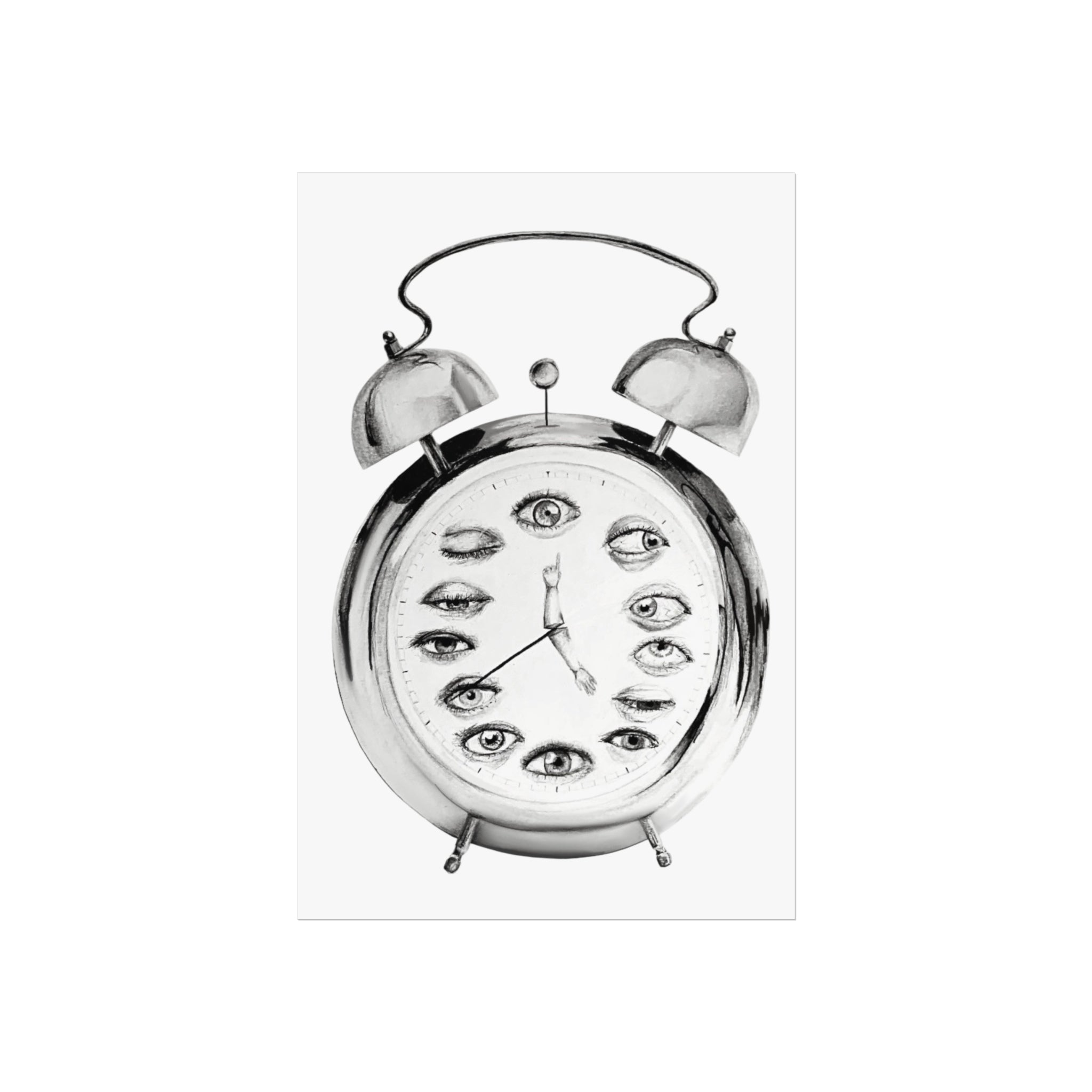 Surreal Alarm Clock Fine Art Poster — Eye Motif Wall Art