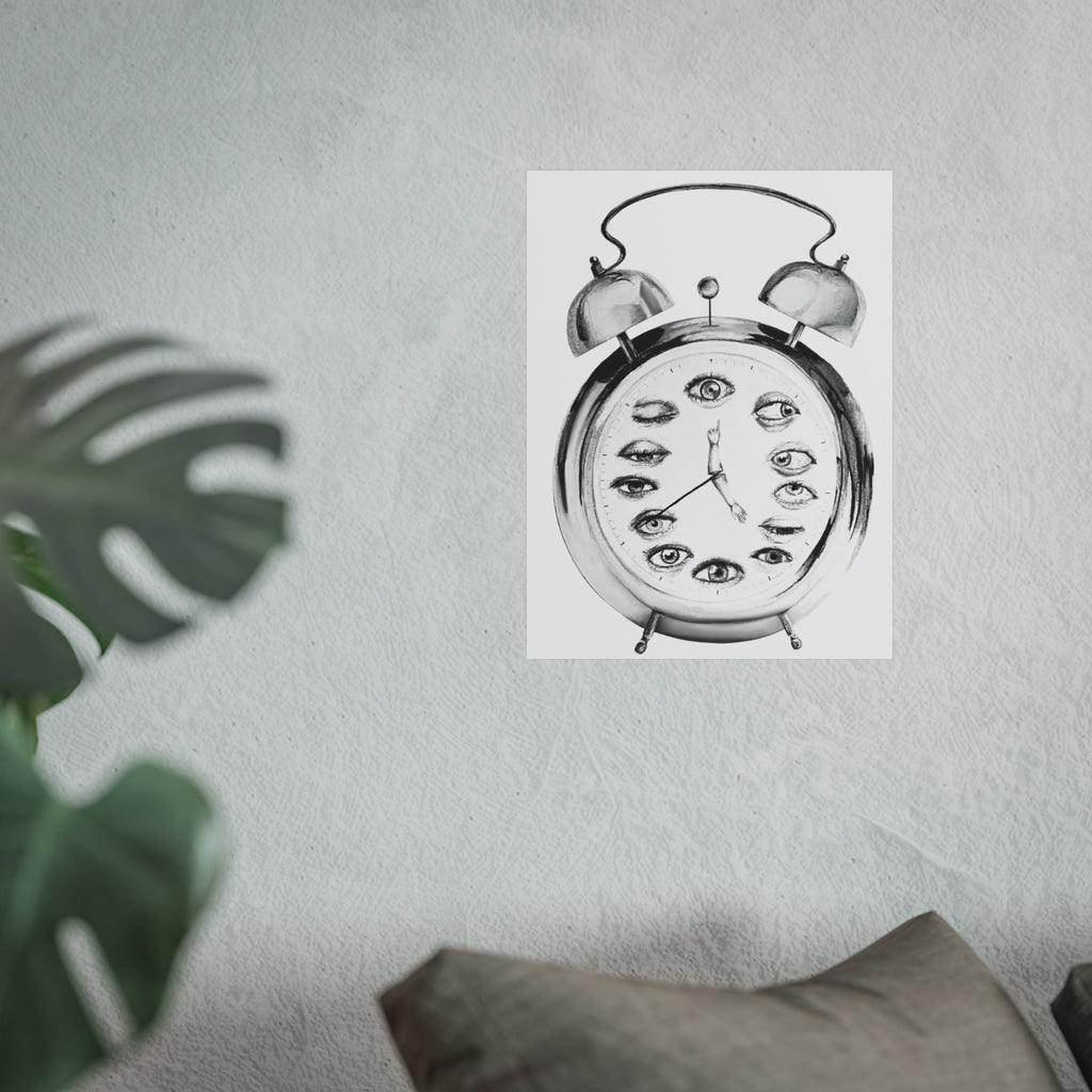 Surreal Alarm Clock Fine Art Poster — Eye Motif Wall Art