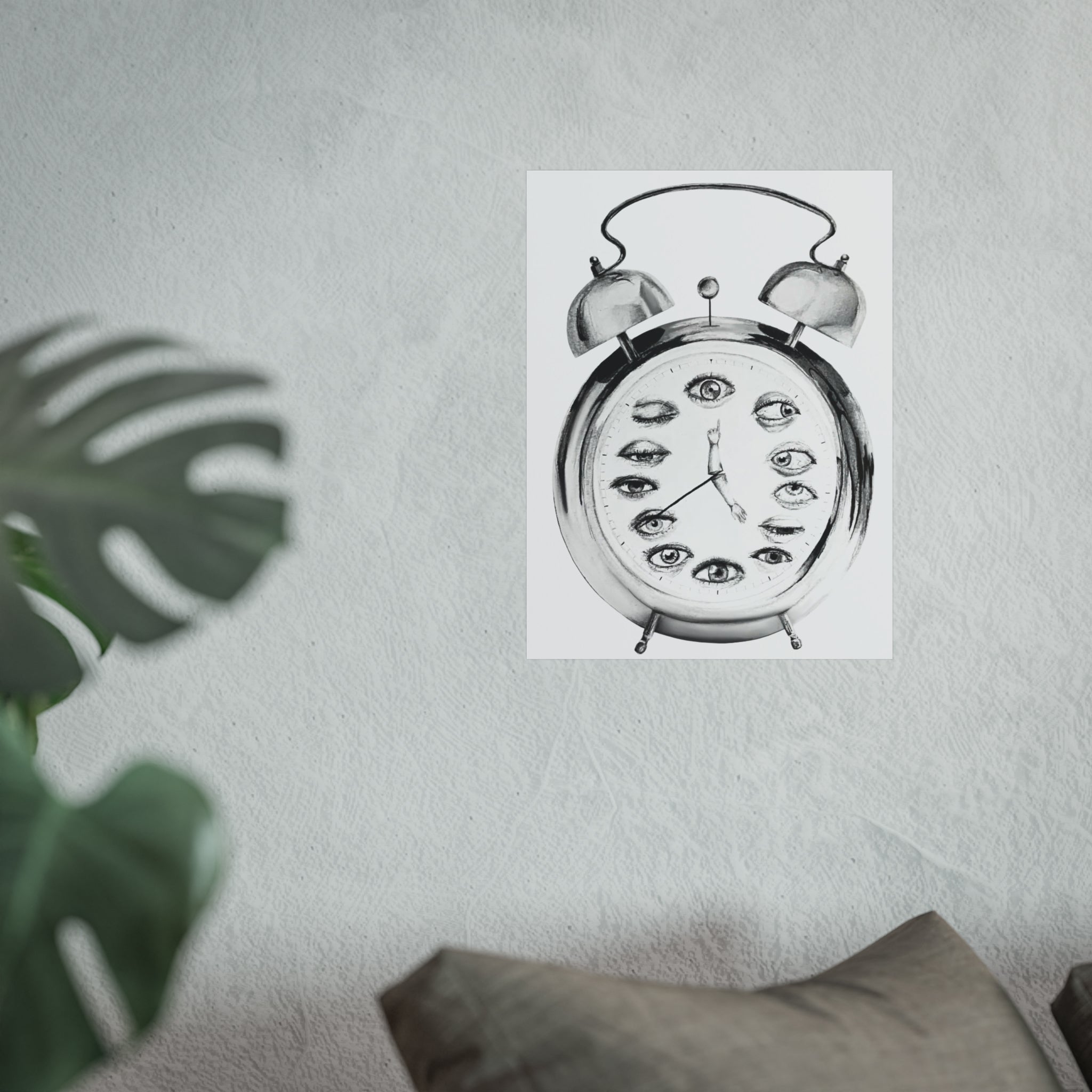 Surreal Alarm Clock Fine Art Poster — Eye Motif Wall Art